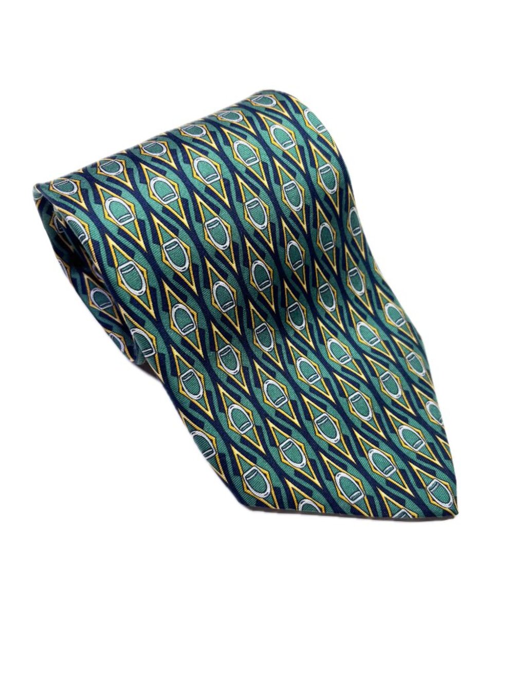 Vintage Paolo Gucci Silk Tie Vintage Made in Italy Green Gold Equestrian